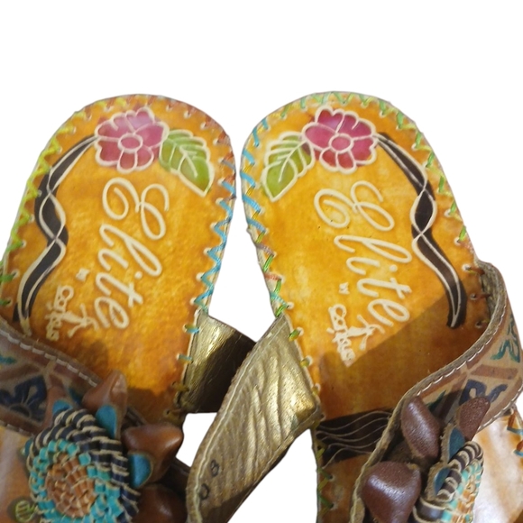 Elite Navajo Painted Leather Sandaks Bohemian Mosaic Open-Toe Mules Size 8 - Picture 4 of 11